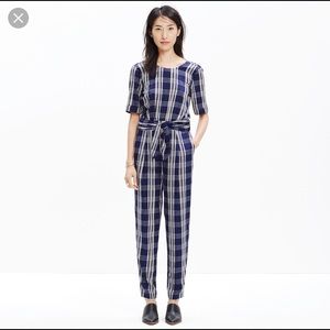 Madewell blue plaid jumpsuit, size 8.